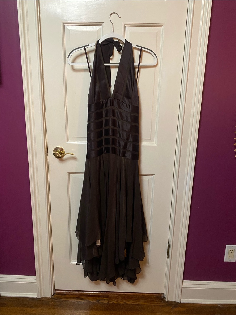 Brown Halter Evening Dress - Elegant Layered Skirt